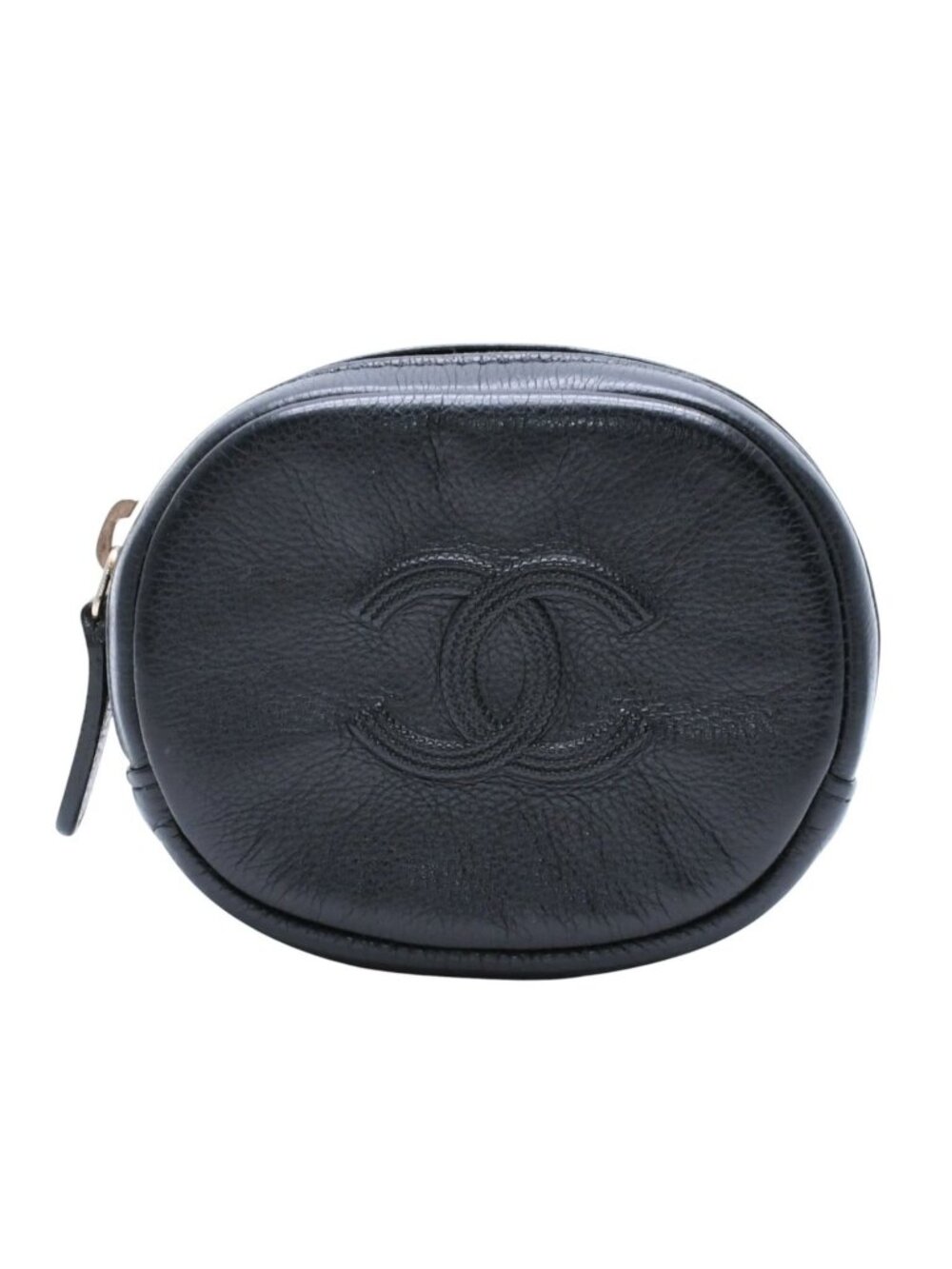 Chanel Coin Purse CC Logo Round Leather Black Gold